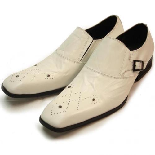 Fiesso White Genuine Wrinkled Leather Loafer Shoes With Buckle FI8214